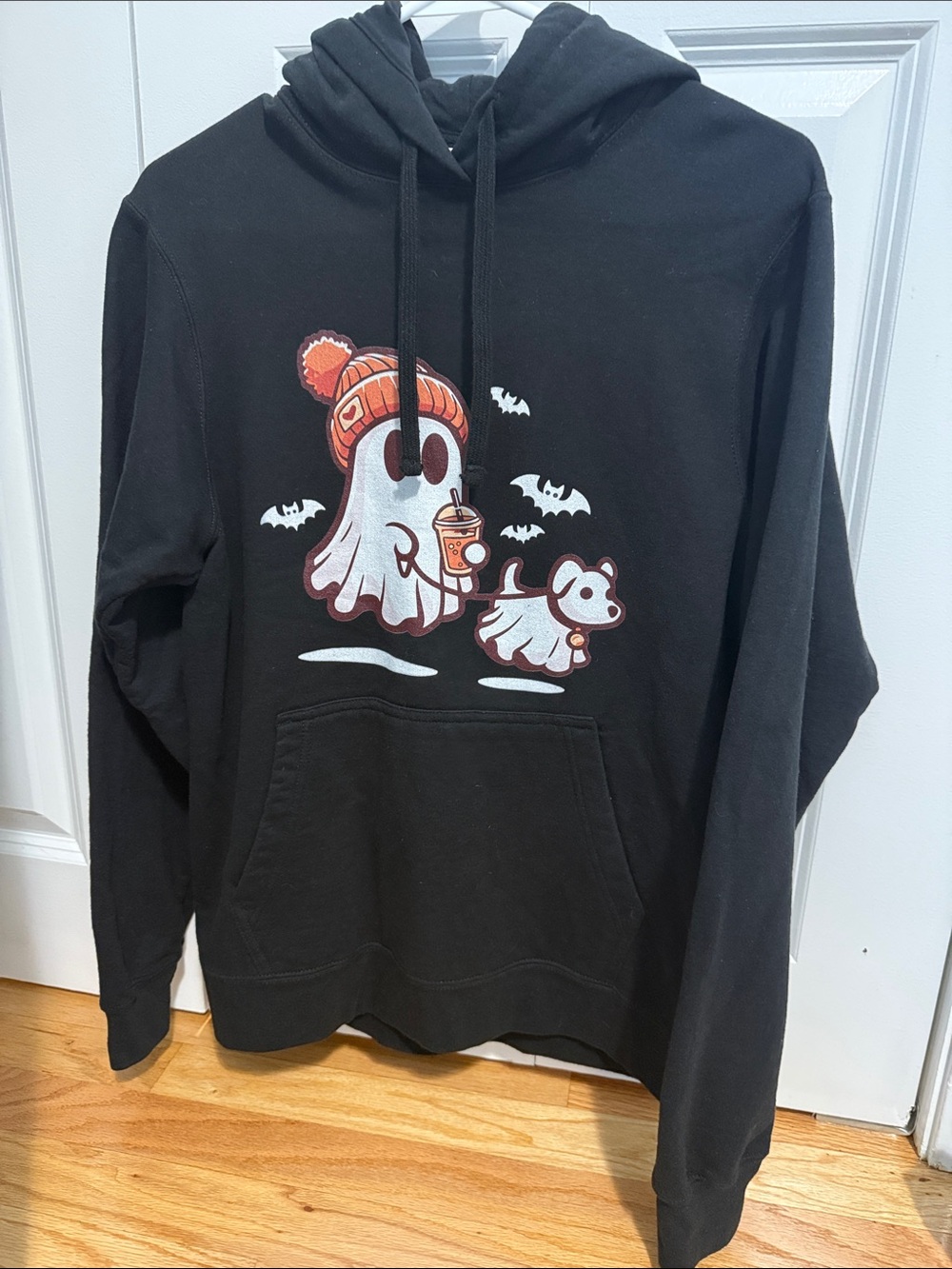 Port and Company Black Ghost & Bear Graphic Hoodie with Orange Accents